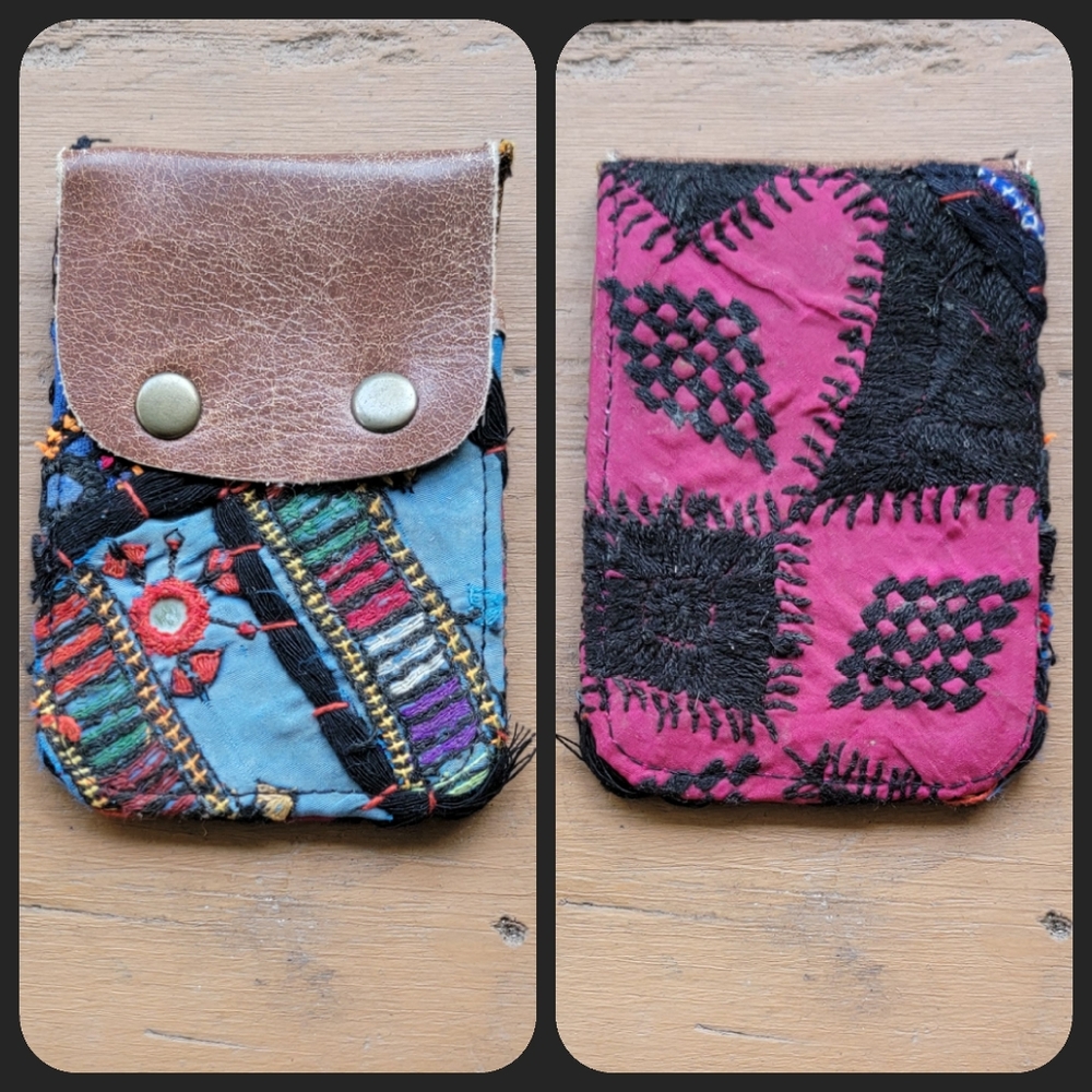 👽🌋 Free People Boho Embroidered Repurposed vtg banjara hippie Wallet card case